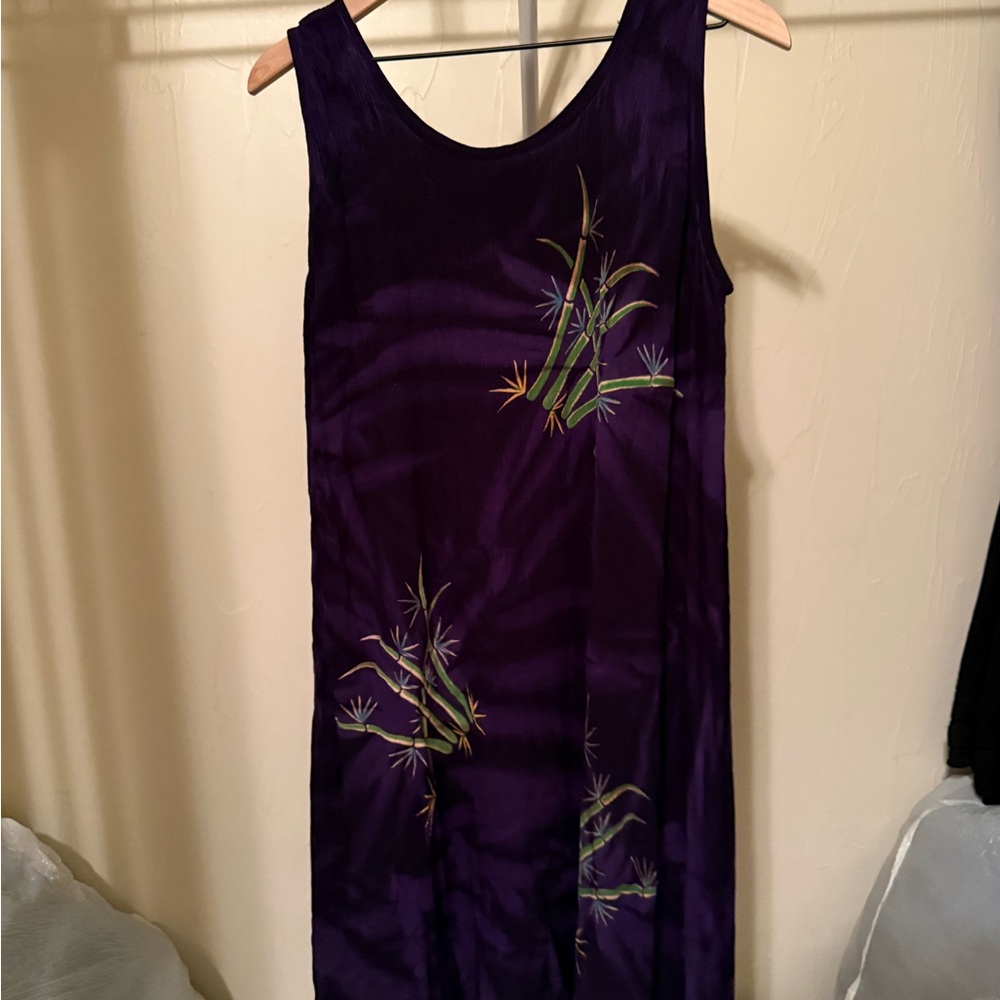 Purple Sleeveless Dress with Bamboo Design